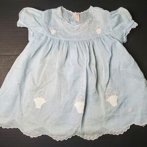 Vintage Blue Baby Dress with Embroidery